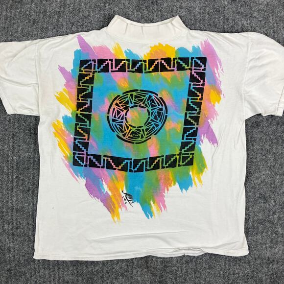 Vintage Tops - Vintage T-Shirt Mens Size XL White Multicolor Abstract Graphic Retro 90s
